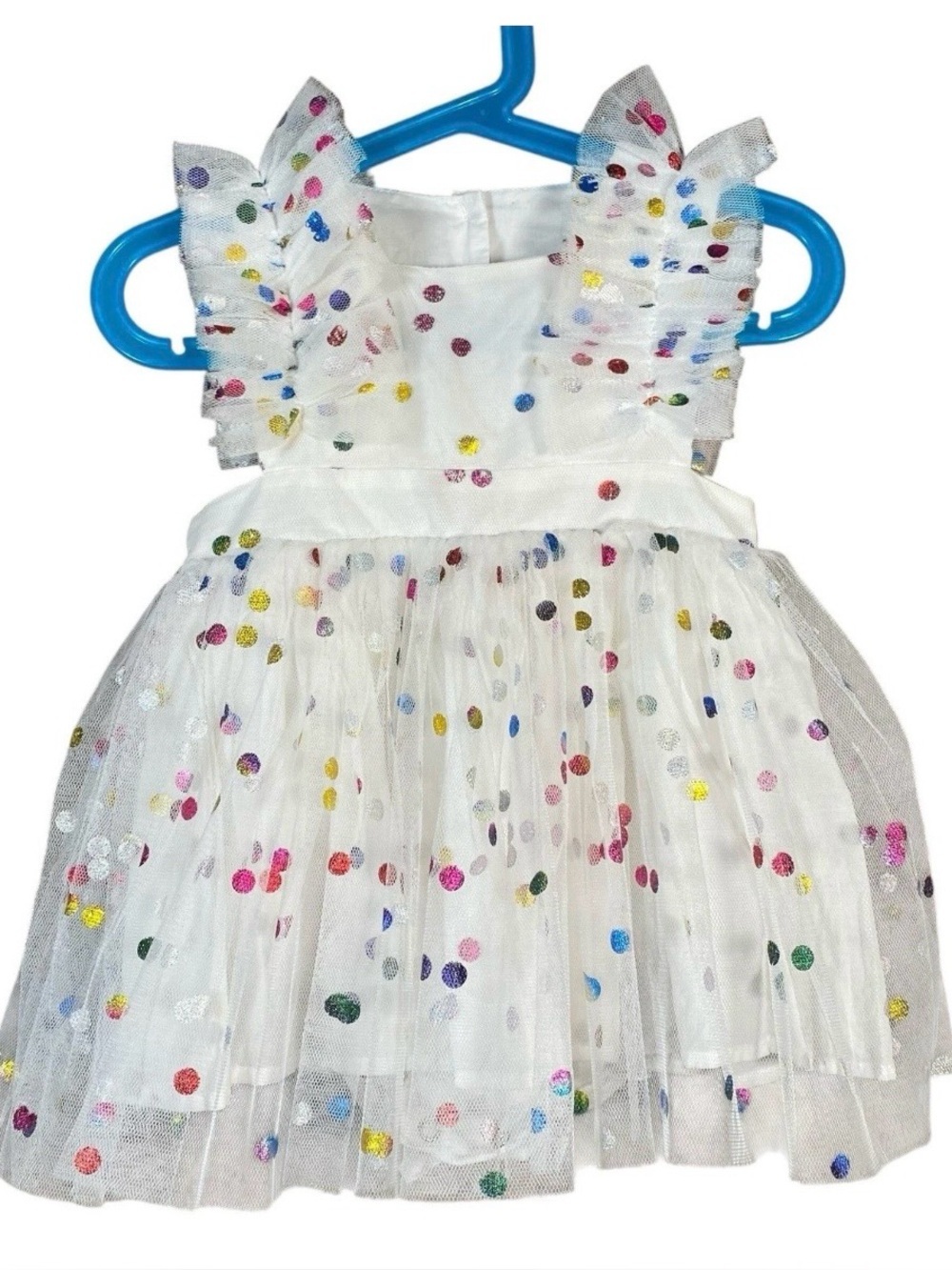 Source Unknown White Tulle Party Dress with Multicolor Dots